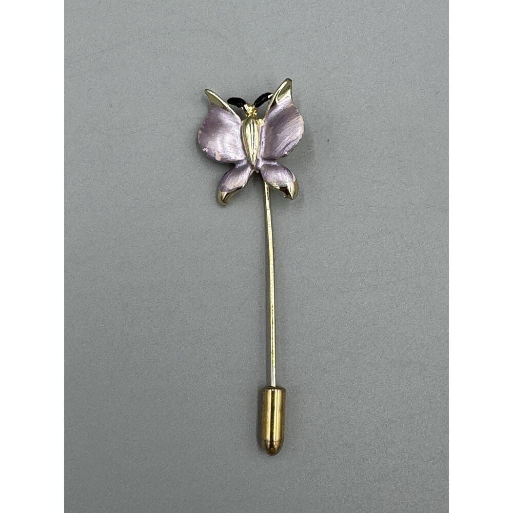 Vintage Gold Colored And Light Purple Butterfly Stick Lapel Pin